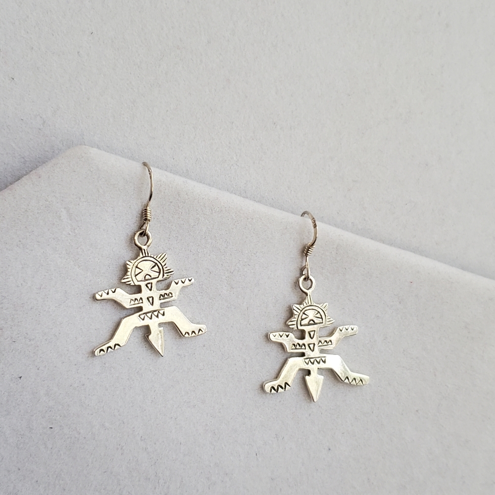 Sterling Silver Southwestern Sun Face Kachina Earrings 1.25”